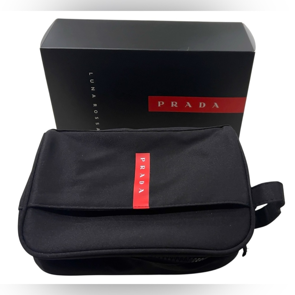 Prada Luna Rossa Black Nylon Accessories Bag with Red Logo